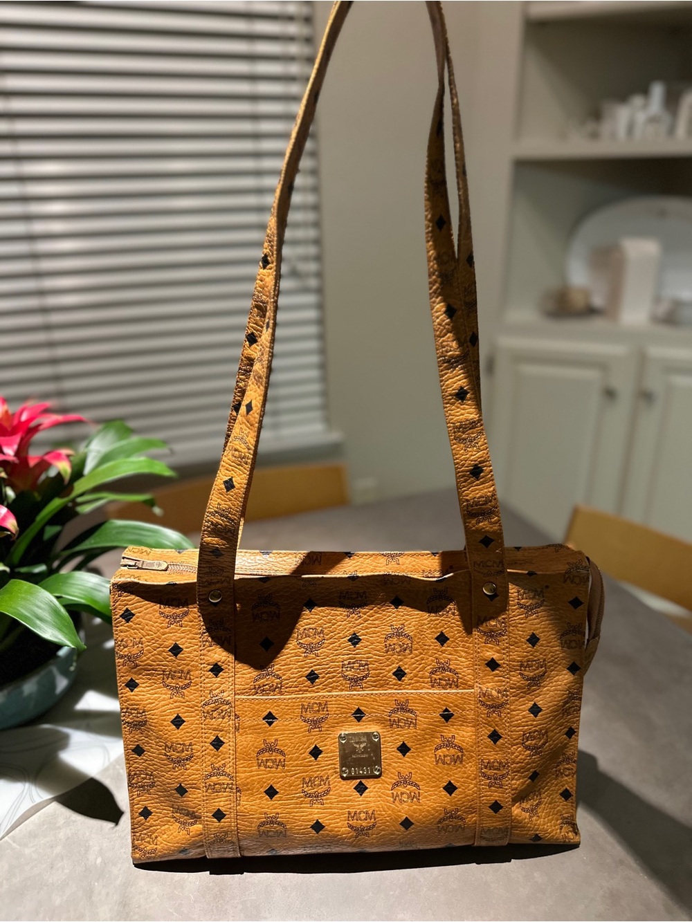 MCM Cognac Monogram Shoulder Bag